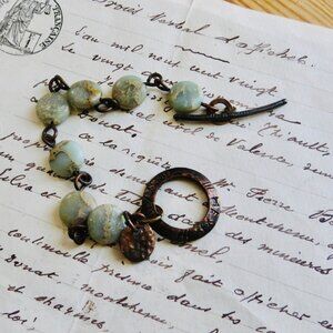 Artisan Bracelet Green Stones Celtic Women's Hand Crafted Jewelry